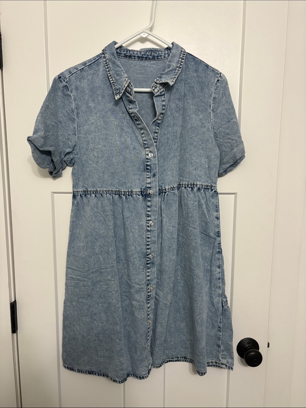 Light Blue Denim Button-Front Kids Dress